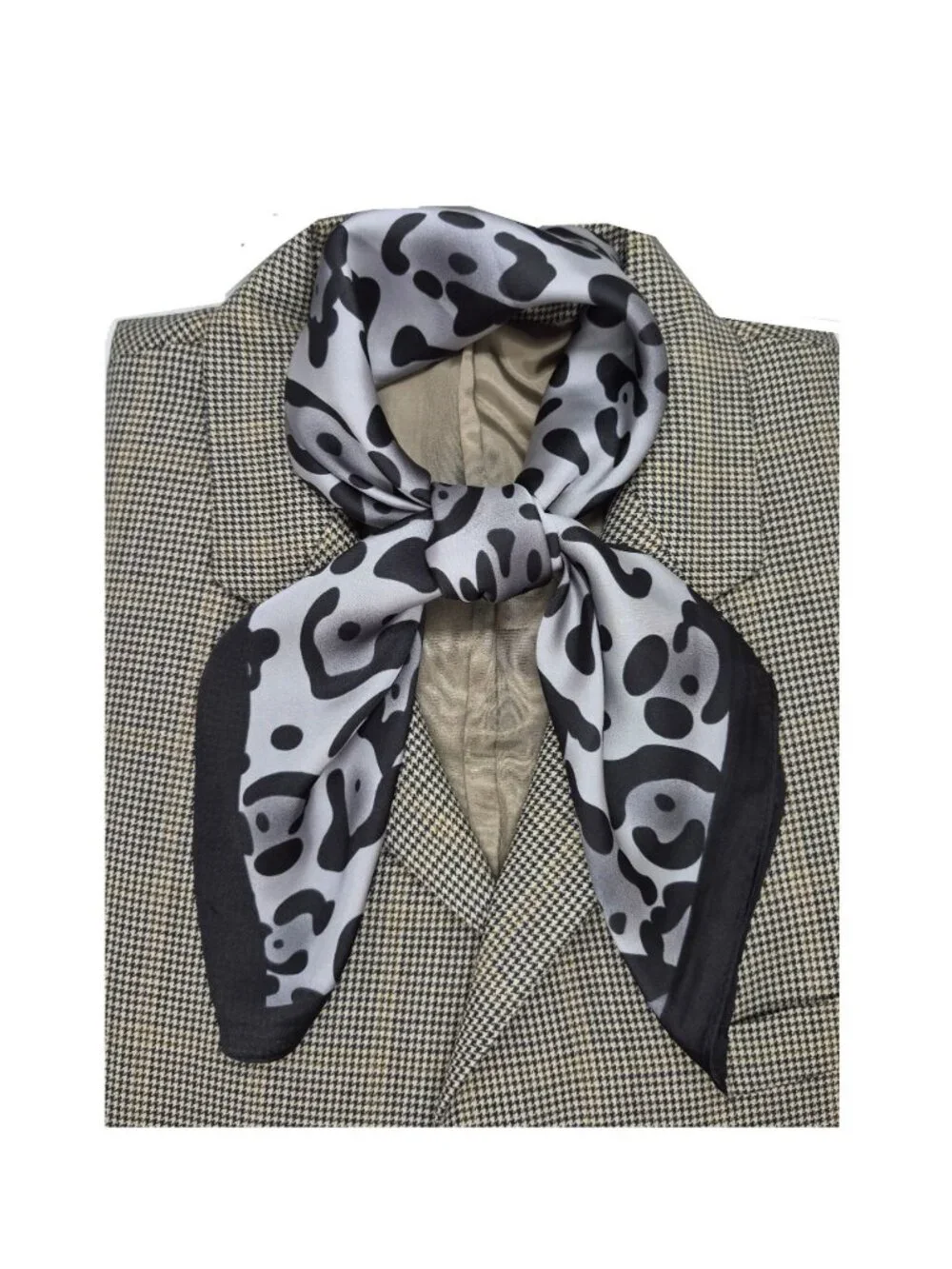 Elegant Grey Leopard Print Silky Satin Square Scarf Fashion Neck Wrap Accessory